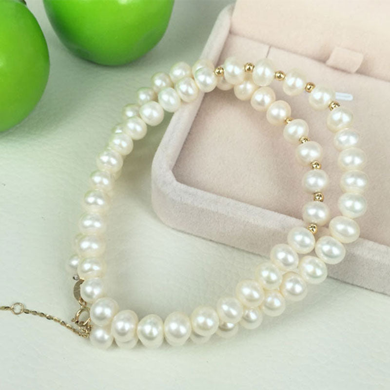 Baroque Pearl Bracelet Women 18K Gold Double Layers Charm Bracelets Bangles Women Fashion Jewelry