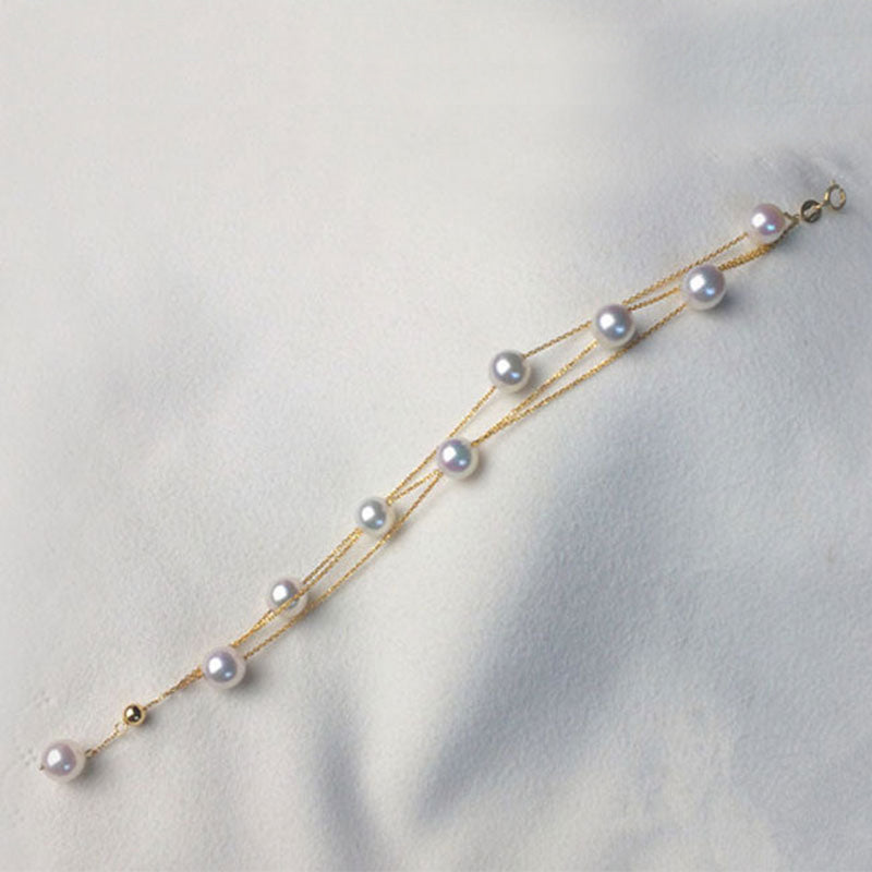 Brand 3 Layers Charm Bracelets Bangles 18K Yellow Gold Fashion Pearl Beads Wedding Jewelry For Women