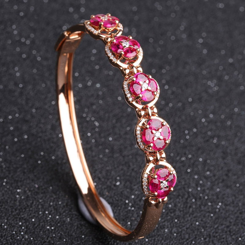 Fashion High Quality 18K Rose Gold bangles Natural Ruby Precious Stone Love bangles For Women Bracelets Fine Jewelry