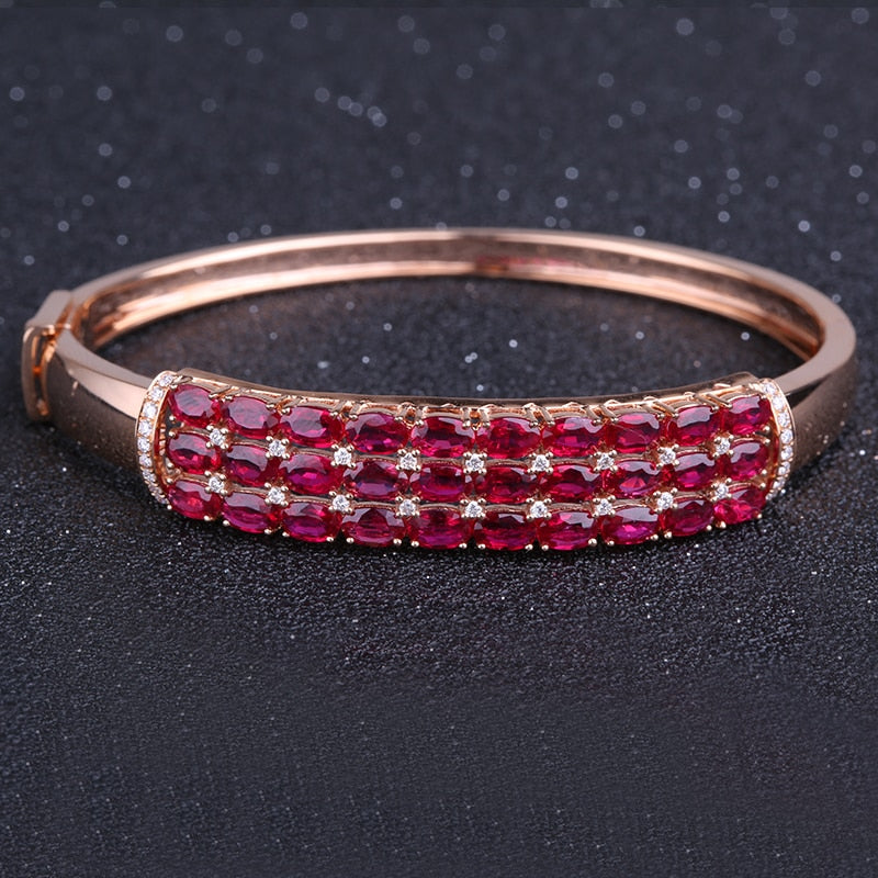 Luxury Design Natural Pigeon blood Ruby Women Bangle Bracelets Cuff 18K Rose Gold Color Top Quality Mother's D Gift