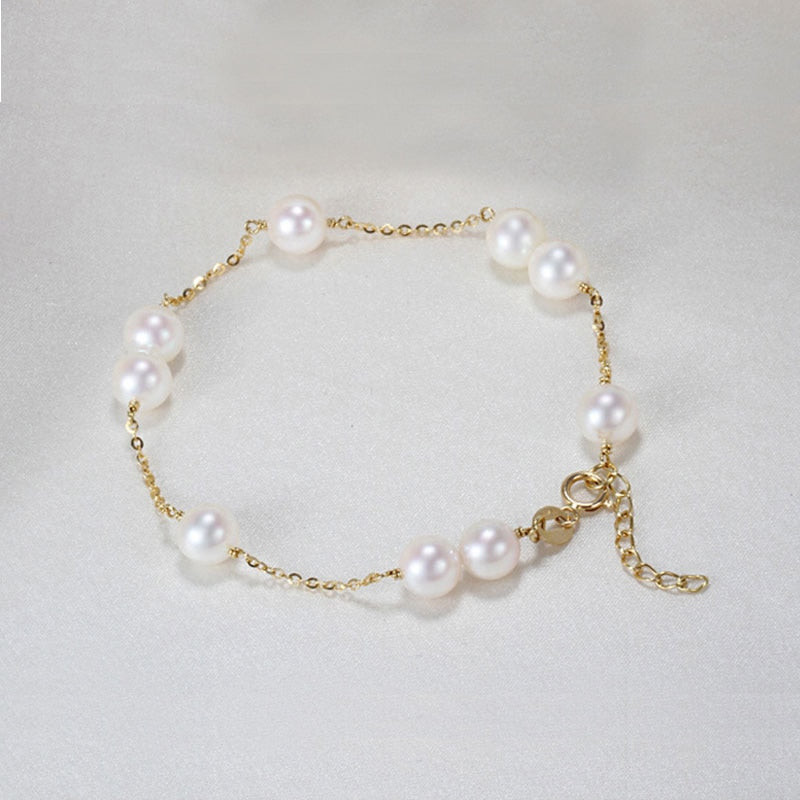 Natural Pearl Charm Bracelets Bangles 18K Yellow Gold Fashion Pearl Beads Wedding Jewelry For Women