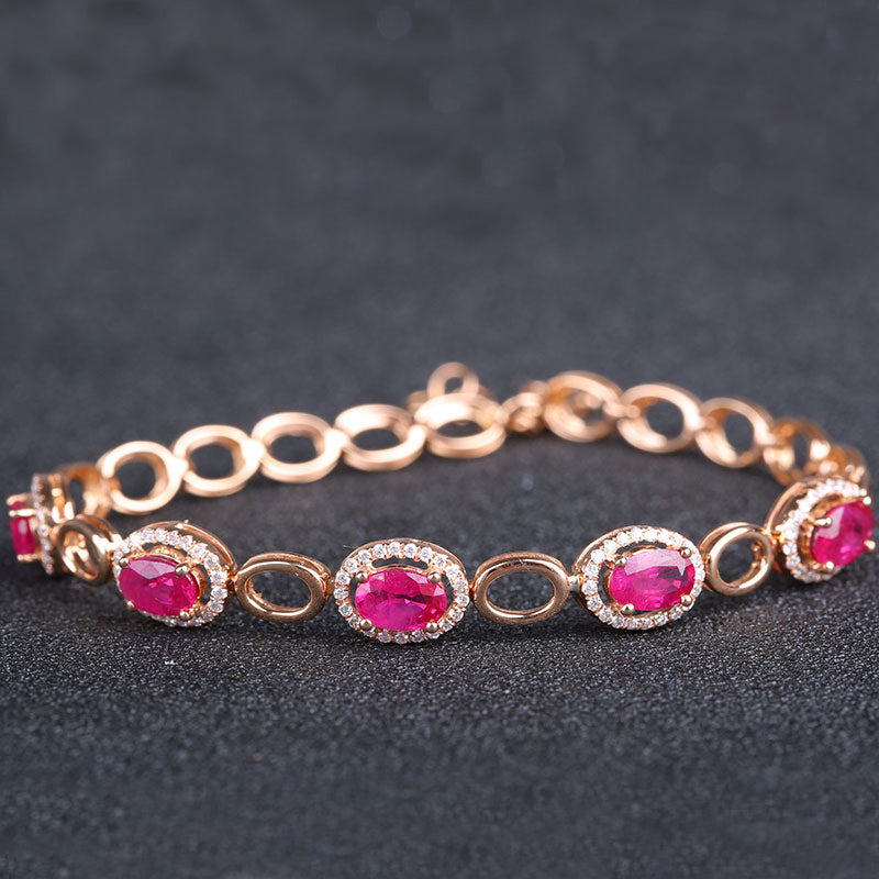 Noble Natural Ruby Bracelets for Women 18K Gold Prong Setting Rubies and Diamond Gemsone Fine Jewelry Bracelet