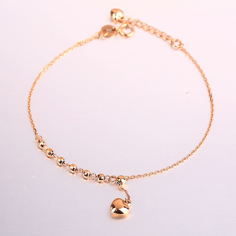 Simple European Heart Bracelet&Bangles 18K Rose Gold Beads Bracelet for Women Adjustable Freely Fine Jewelry Wholesale
