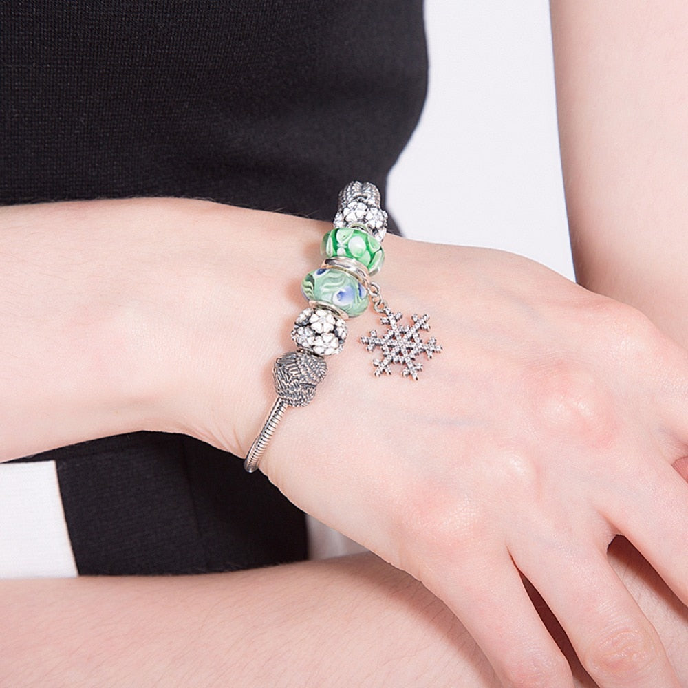 Wholesale New European Style Fashion Bracelet 925 Sterling Silver Green Flower Charm Fit DIY Bracelets For Women