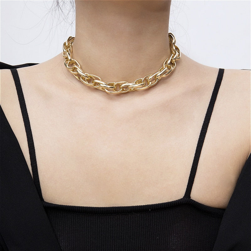 Rock Punk Necklace For Women Trendy Collar Gold Color Statement Thick Chain Choker Necklace Jewelry Gift