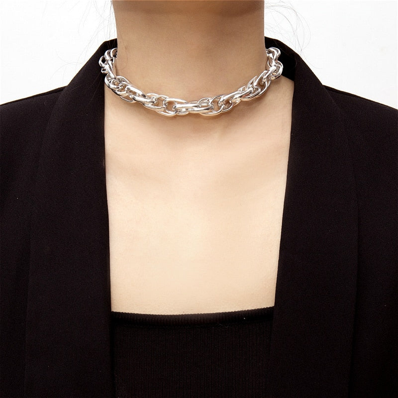 Rock Punk Necklace For Women Trendy Collar Gold Color Statement Thick Chain Choker Necklace Jewelry Gift