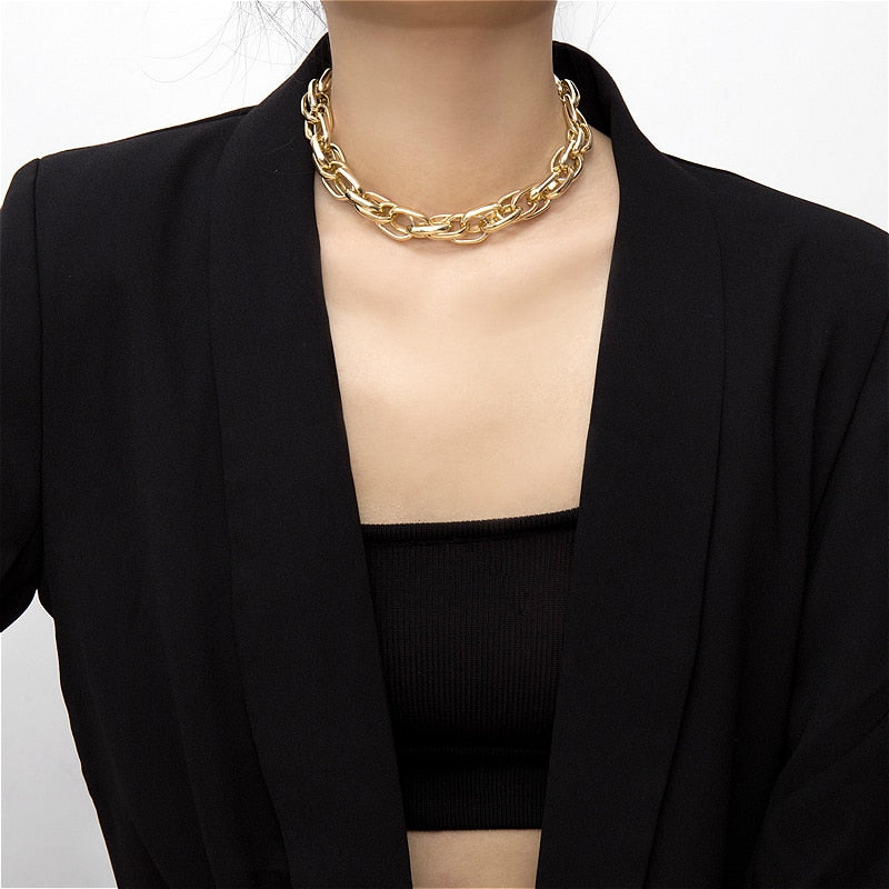 Rock Punk Necklace For Women Trendy Collar Gold Color Statement Thick Chain Choker Necklace Jewelry Gift