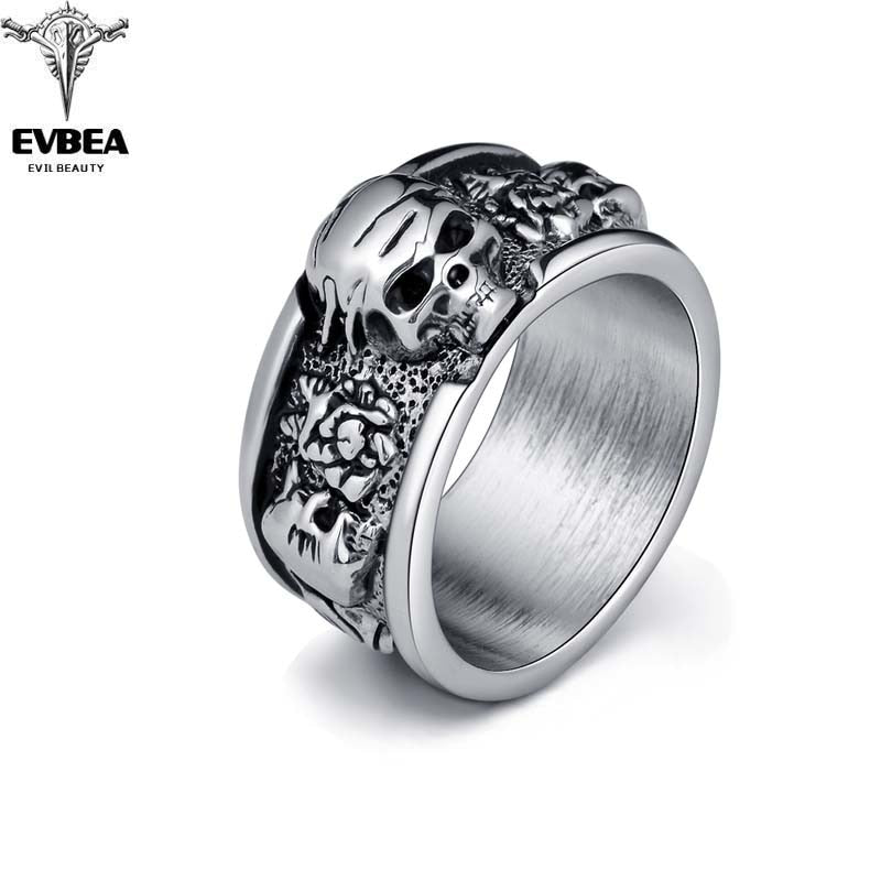 Rock Roll Silver Gothic Punk Old Wrinkle Skull Big Rotating Bikers Bible Rings Men's & Boys' Jewelry R267
