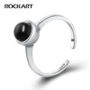 Authentic 925 Sterling Silver Natural Black Agate Gemstone Ring For Women Neo-Gothic Style Fine Jewelry Adjustable Rings