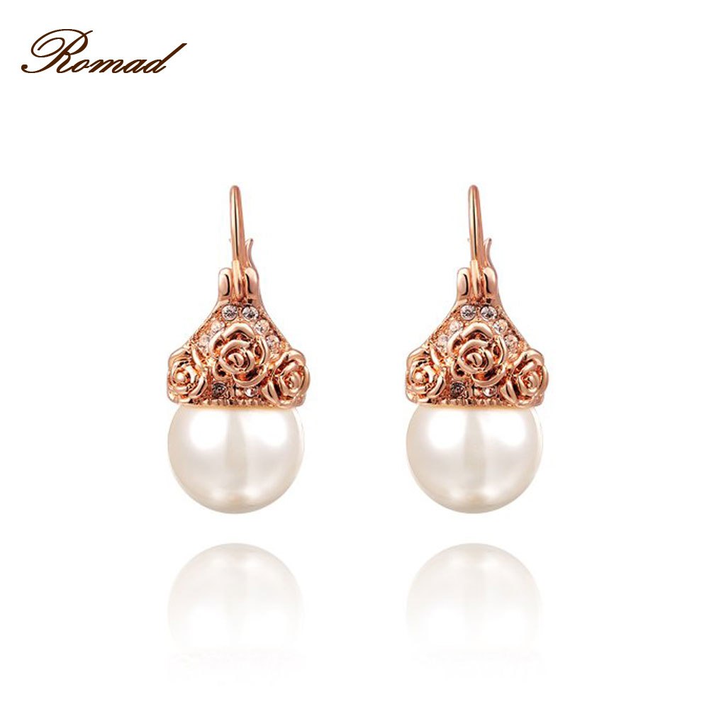 2020 Fashion Jewelry Simulate Pearl Earrings Rose Gold Color Rose Flower Earrings For Women Earring EAR1769