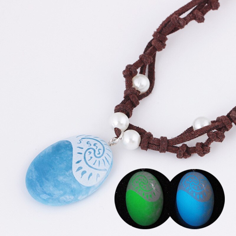 Romance Blue Stone Luminous Pendant Necklaces Polynesia Ocean Princess Moana Rope Chain Necklace Women Female Jewelry