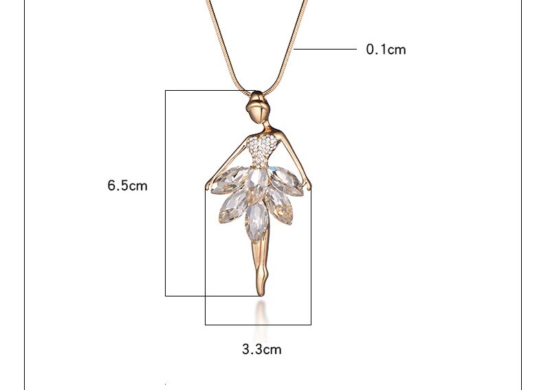 Romanic Blue Crystal Ballet Dance Girl Pendant Necklace Ballerina Classic Color Link Chain Pendant Necklaces Jewelry Girl Gifts