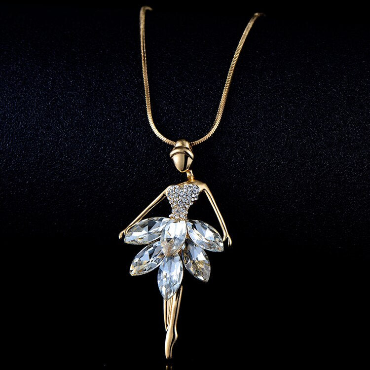 Romanic Blue Crystal Ballet Dance Girl Pendant Necklace Ballerina Classic Color Link Chain Pendant Necklaces Jewelry Girl Gifts