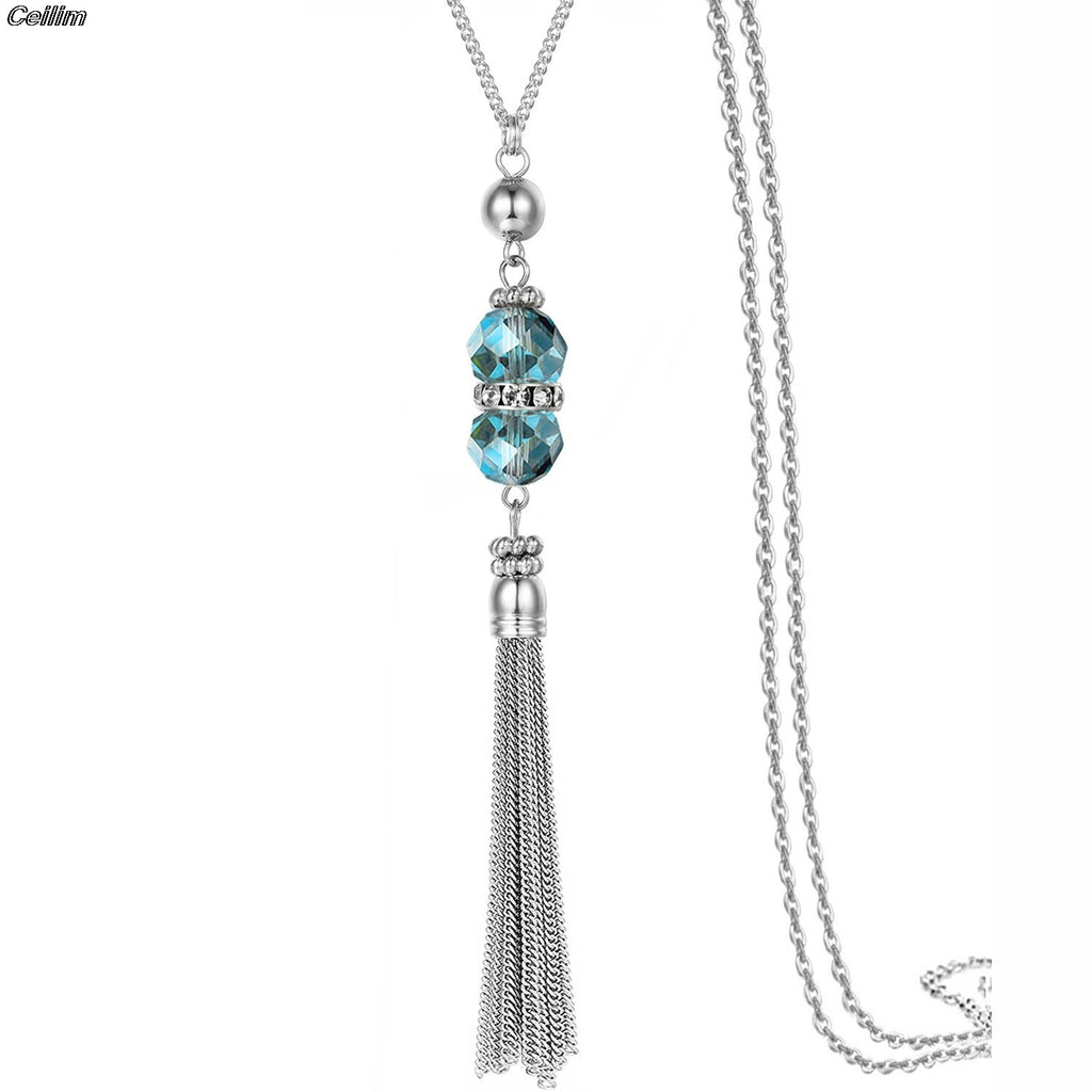 Romanic Blue Crystal Ballet Dance Girl Pendant Necklace Ballerina Classic Color Link Chain Pendant Necklaces Jewelry Girl Gifts