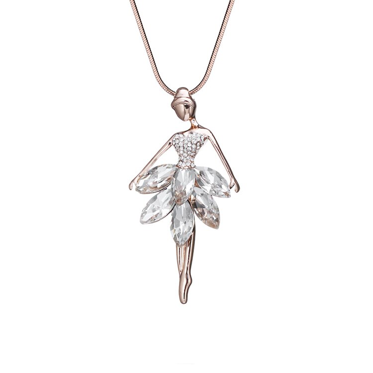 Romanic Blue Crystal Ballet Dance Girl Pendant Necklace Ballerina Classic Color Link Chain Pendant Necklaces Jewelry Girl Gifts