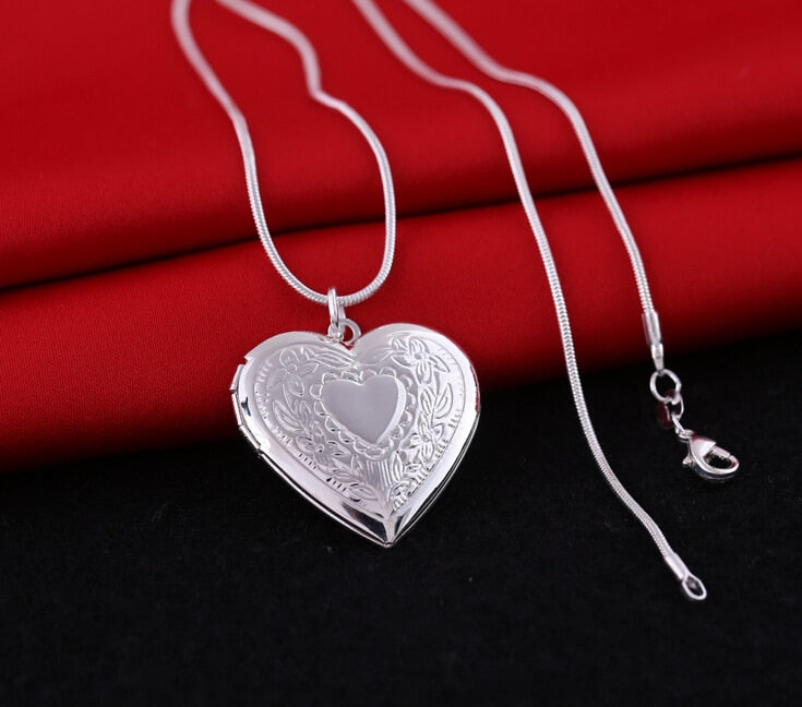 Romantic 1mm snake 18inch silver picture frame charm Heart Locket photo pendant Necklace For Women Jewelry Valentine Lover Gift
