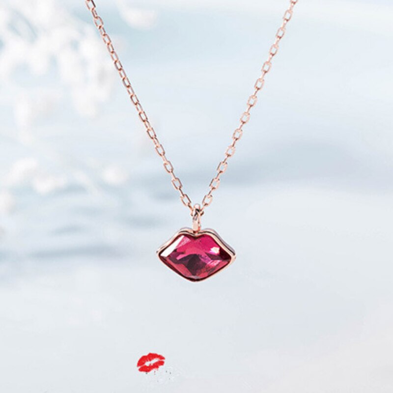Romantic Bohemia CZ Crystal Cute Red Lips Tiny Chain Pendant Necklaces for Women Girlfriend Choker Korean Summer Jewelry