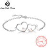 Romantic Created White Opal Stone 925 Sterling Silver Bracelets For Women Double Heart Chain Bracelet Fine Jewelry(Lam Hub Fong)