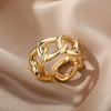 Romantic Cuban Chain Rings For Women Female Gold Plated Opening Stainless Steel Ring 2023 Trend Couple Wedding Jewerly anillos