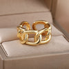 Romantic Cuban Chain Rings For Women Female Gold Plated Opening Stainless Steel Ring 2023 Trend Couple Wedding Jewerly anillos