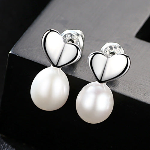Romantic Exquisite Love Heart Stud Earrings for Women 925 Sterling silver Natural Pearl Wedding Jewelry Gift
