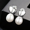 Romantic Exquisite Love Heart Stud Earrings for Women 925 Sterling silver Natural Pearl Wedding Jewelry Gift