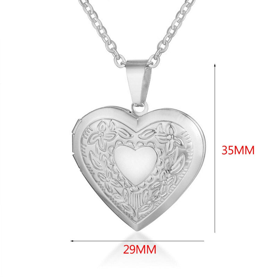 Romantic Heart Locket Pendant Necklaces For Women Silver Color Stainless Steel Photo Frame Valentine Lovers Jewelry Chokers Gift