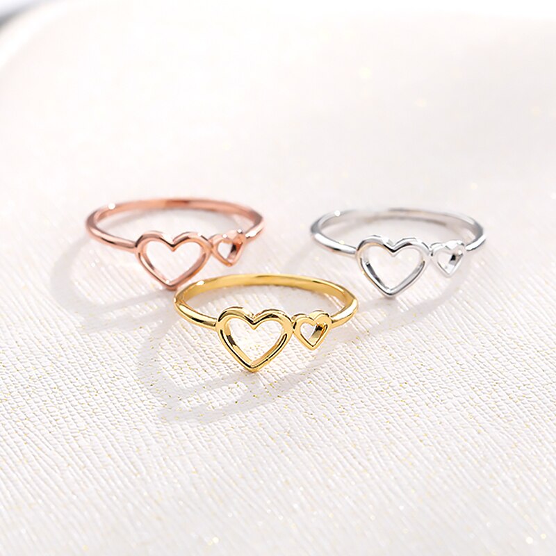 Romantic Hollow Out Two Heart Rings For Women Girls Opening Toe Ring Anillos Mujer Wedding Couple Gift BFF Jewelry Accessories