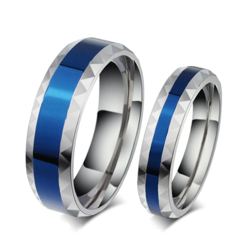 Romantic Lover Ring for Women Men Stainless Steel Couple Ring Highly Polished Blue Enamel Titanium Wedding Ring Wholesale