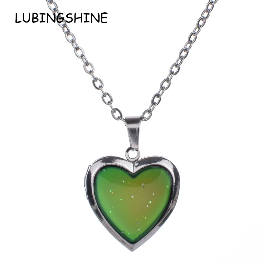 Romantic Photo frame Mood Love Heart Crystal Pendant Chain Necklace Temperature Change Color Emotion Feeling Necklaces
