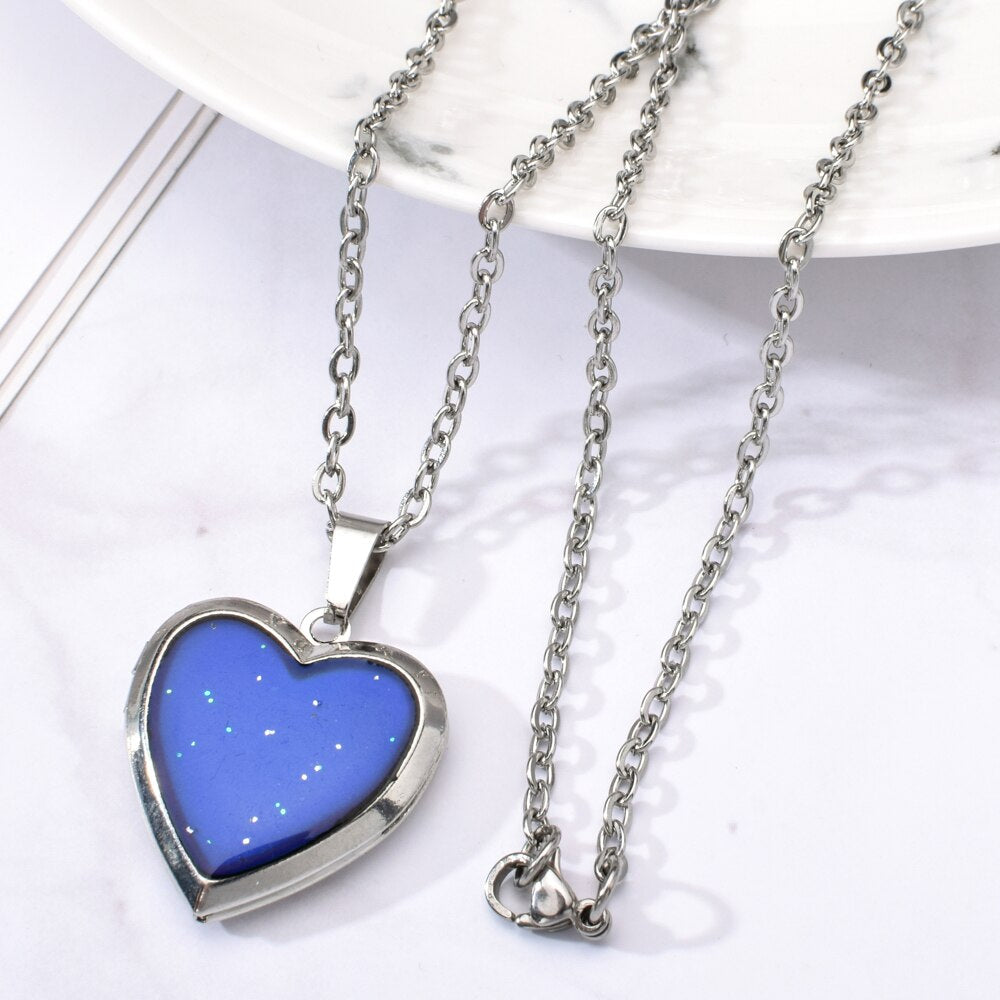 Romantic Photo frame Mood Love Heart Crystal Pendant Chain Necklace Temperature Change Color Emotion Feeling Necklaces