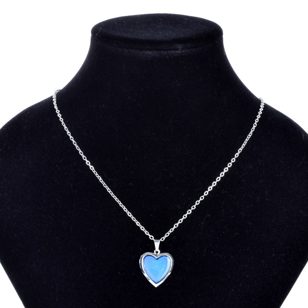 Romantic Photo frame Mood Love Heart Crystal Pendant Chain Necklace Temperature Change Color Emotion Feeling Necklaces
