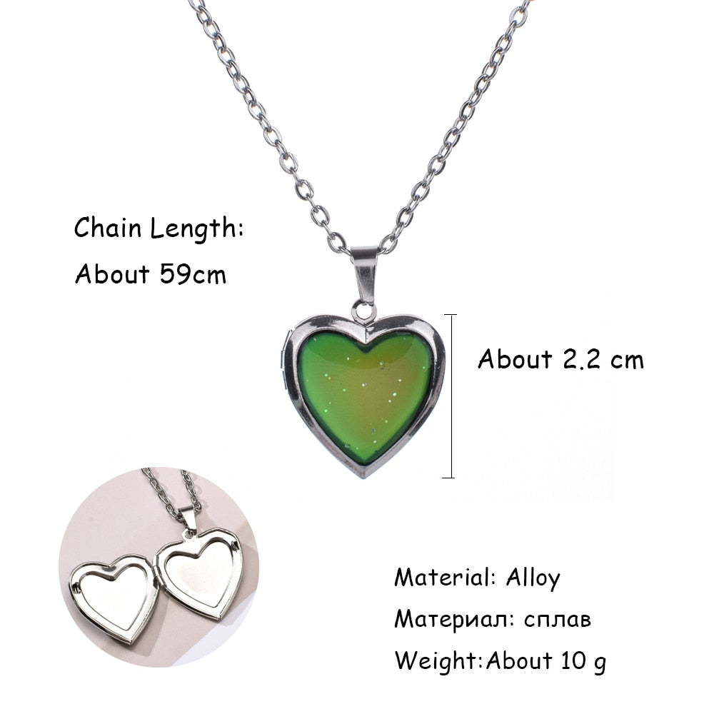 Romantic Photo frame Mood Love Heart Crystal Pendant Chain Necklace Temperature Change Color Emotion Feeling Necklaces