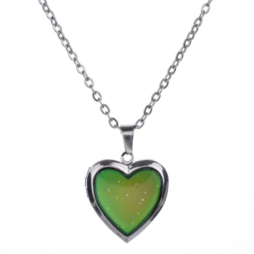 Romantic Photo frame Mood Love Heart Crystal Pendant Chain Necklace Temperature Change Color Emotion Feeling Necklaces