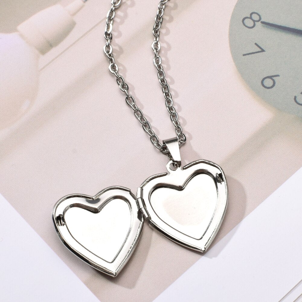 Romantic Photo frame Mood Love Heart Crystal Pendant Chain Necklace Temperature Change Color Emotion Feeling Necklaces