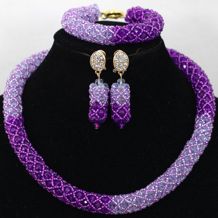 Romantic Purple Chunky Wedding Bridal Necklace Jewelry Set Nigerian Women African Party Costume Jewelry Bridesmaid Gift QW723