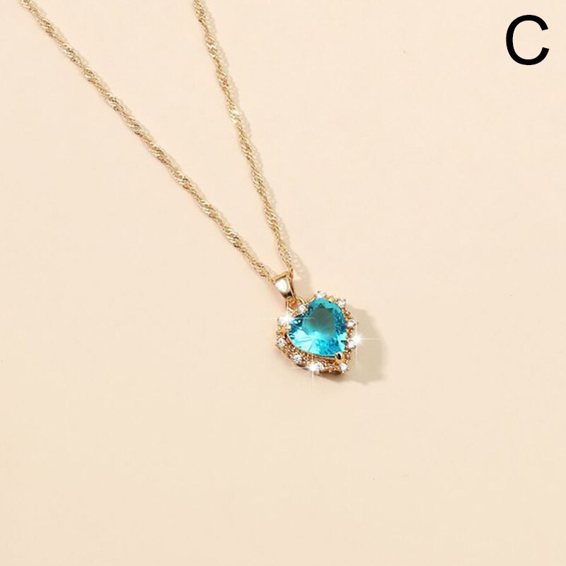Romantic Sweet Cute Colorful Heart Shape Pendant Clavicle Chain Necklaces For Women And Girls Wedding Engagement Jewelry