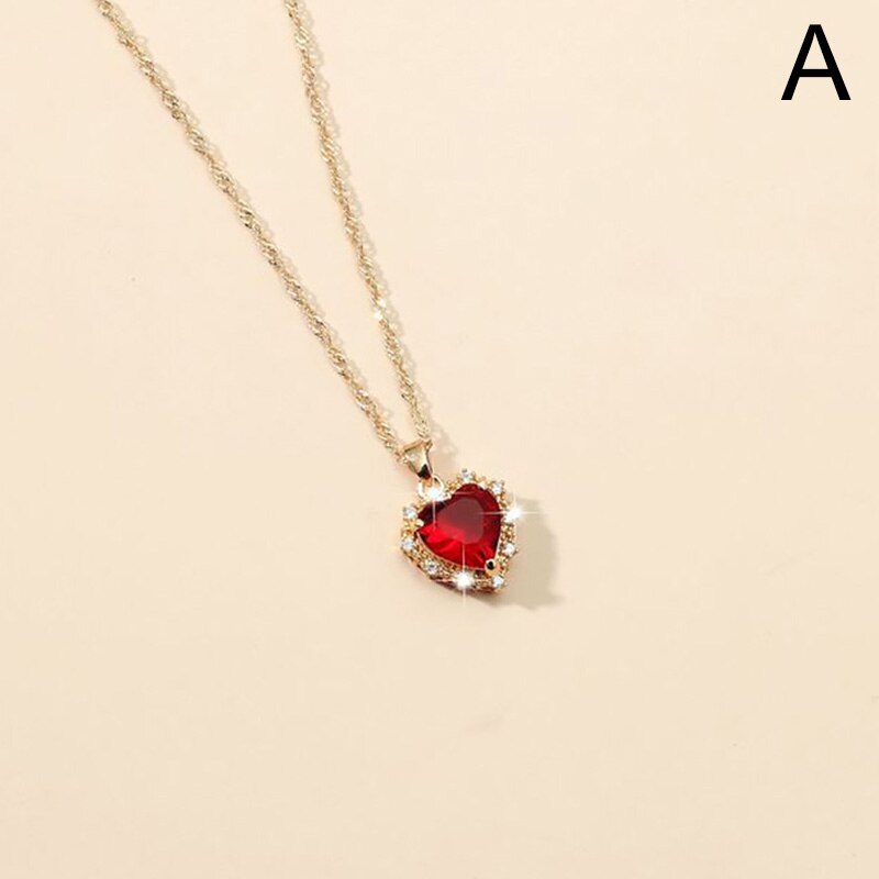 Romantic Sweet Cute Colorful Heart Shape Pendant Clavicle Chain Necklaces For Women And Girls Wedding Engagement Jewelry