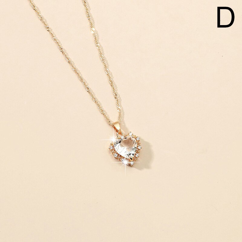 Romantic Sweet Cute Colorful Heart Shape Pendant Clavicle Chain Necklaces For Women And Girls Wedding Engagement Jewelry