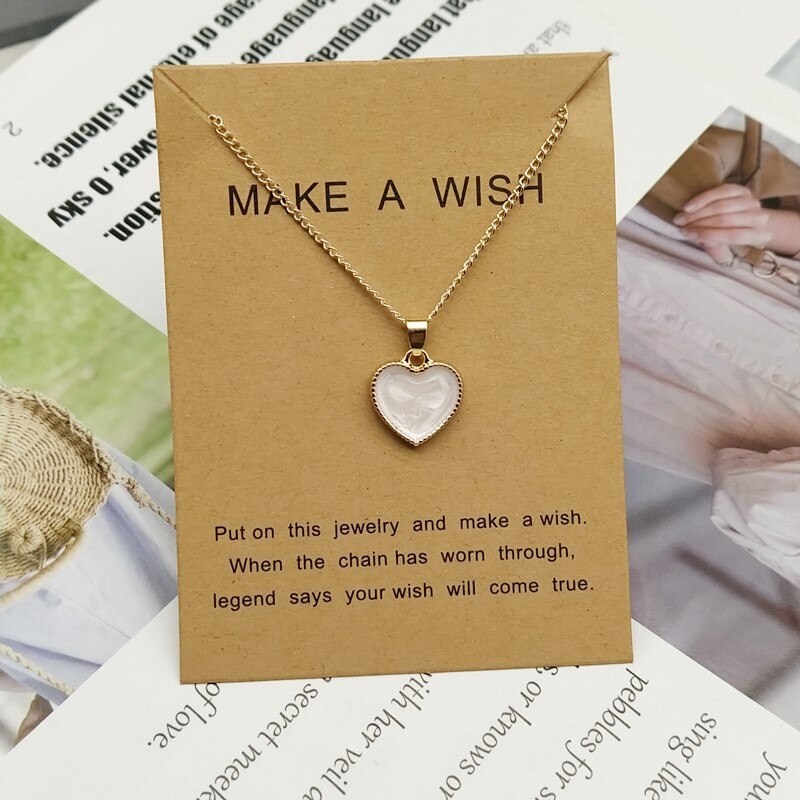 Romantic Sweet Cute Colorful Heart Shape Pendant Link Chain Necklaces for Women Girls Wedding Engagement Accessories Jewelry