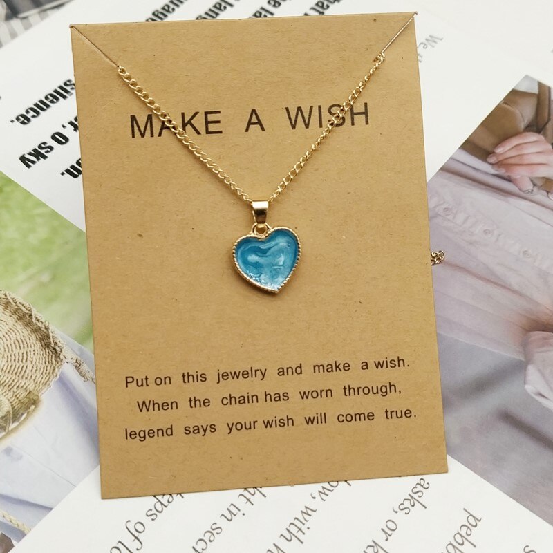 Romantic Sweet Cute Colorful Heart Shape Pendant Link Chain Necklaces for Women Girls Wedding Engagement Accessories Jewelry