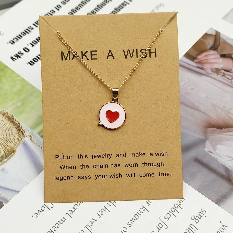 Romantic Sweet Cute Colorful Heart Shape Pendant Link Chain Necklaces for Women Girls Wedding Engagement Accessories Jewelry