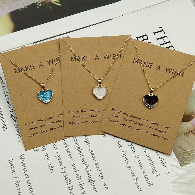 Romantic Sweet Cute Colorful Heart Shape Pendant Link Chain Necklaces for Women Girls Wedding Engagement Accessories Jewelry