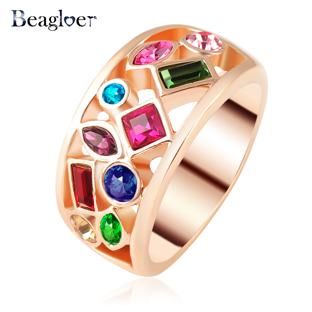 Romantic Women Rings Real18K Rose Gold Color Pave Multicolor Austrian Crystals New Design Ring Jewelry Gift Ri-HQ1151-A