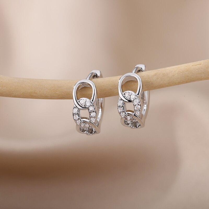 Romantic Zircon Hoop Earrings For Women Stainless Steel Gold Color Earrings 2023 Trend Korean Jewerly pendientes mujer