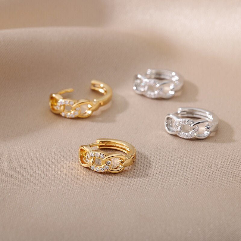 Romantic Zircon Hoop Earrings For Women Stainless Steel Gold Color Earrings 2023 Trend Korean Jewerly pendientes mujer