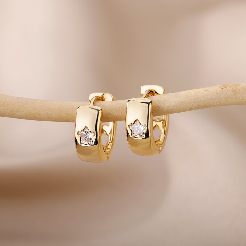 Romantic Zircon Hoop Earrings For Women Stainless Steel Gold Color Earrings 2023 Trend Korean Jewerly pendientes mujer