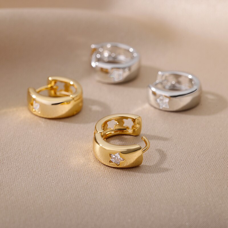 Romantic Zircon Hoop Earrings For Women Stainless Steel Gold Color Earrings 2023 Trend Korean Jewerly pendientes mujer