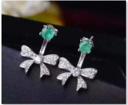 Romantic bowknot stud earrings 3mm natural emerald stud earrings solid 925 sterling silver gemstone earrings for evening party