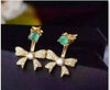 Romantic bowknot stud earrings 3mm natural emerald stud earrings solid 925 sterling silver gemstone earrings for evening party